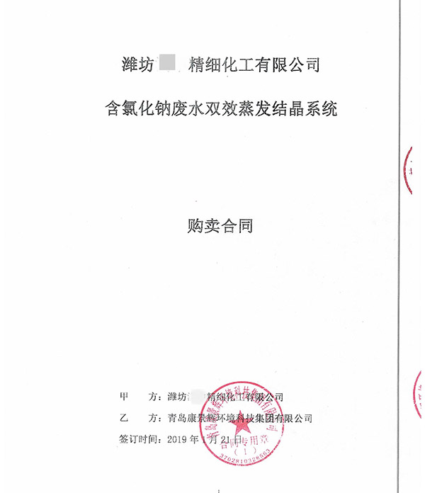 含氯化鈉廢水雙效蒸發結晶係統合同